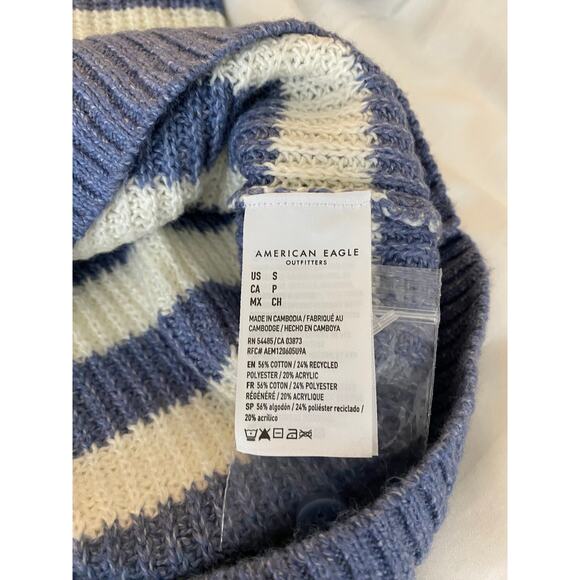 American Eagle Blue and White Striped Collared Sweater - Picture 7 of 7